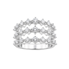A silver-tone triple-row diamond ring set with marquise and round-cut stones, shown on a plain white background.