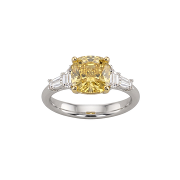 Soleil 4 cttw Cushion Cut Canary Yellow & White Engagement Ring