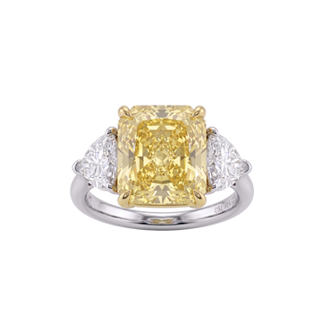 Soleil 6 cttw Radiant Cut Yellow Diamond Ring with Trillion Side Stones