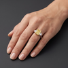 Soleil 6 cttw Radiant Cut Yellow Diamond Ring with Trillion Side Stones